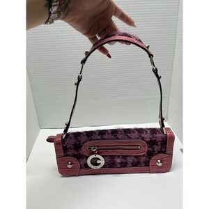 Guess Vintage Y2K Pink Faux Alligator Croc Tweed Baguette Shoulder Bag
